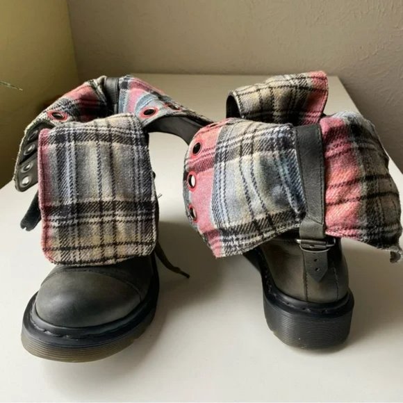 Doc Martens Gray Green Boots Size 6 US Womens Triumph 1914 Fold Over Plaid - Picture 4 of 16